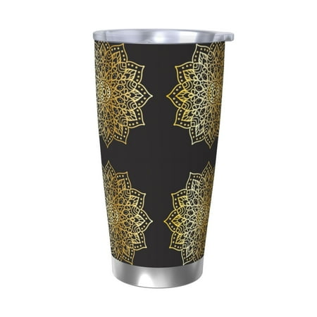 

Cauagu Gold Mandala Pattern 20oz Tumbler Stainless Steel Vacuum Insulated Tumbler with Lid Insulated Coffee Mug Thermal Cup with Splash Proof Sliding Lid-Without Straw