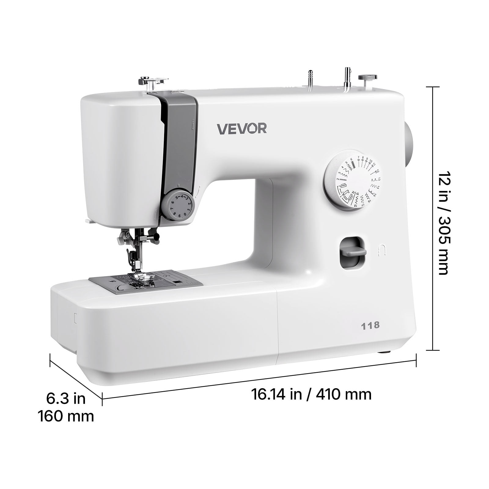 VEVOR Sewing Machine, 18 Stitch Applications, with LED Light and Foot Pedal, Simple Dial Control, Interior Metal Frame, Lightweight and Portable Beginner Sewing Machine for Adults Crafts and Mending