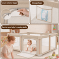 thumbnail image 6 of 71"x59" Foldable Baby Playpen with Mat,Play Yards for Toddlers,Baby Fence with Breathable Mesh,Anti-Fall Pads,Storage Bag,2 Pull up Rings,Khaki, 6 of 10
