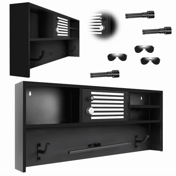 Tactical Gear Rack with Lockbox Safe & 2 Hooks, Heavy Duty Tactical Gear Rack, Safety Lock, Durable Metal, Police Gear Stand Wall-Mounted, for Home, Bar