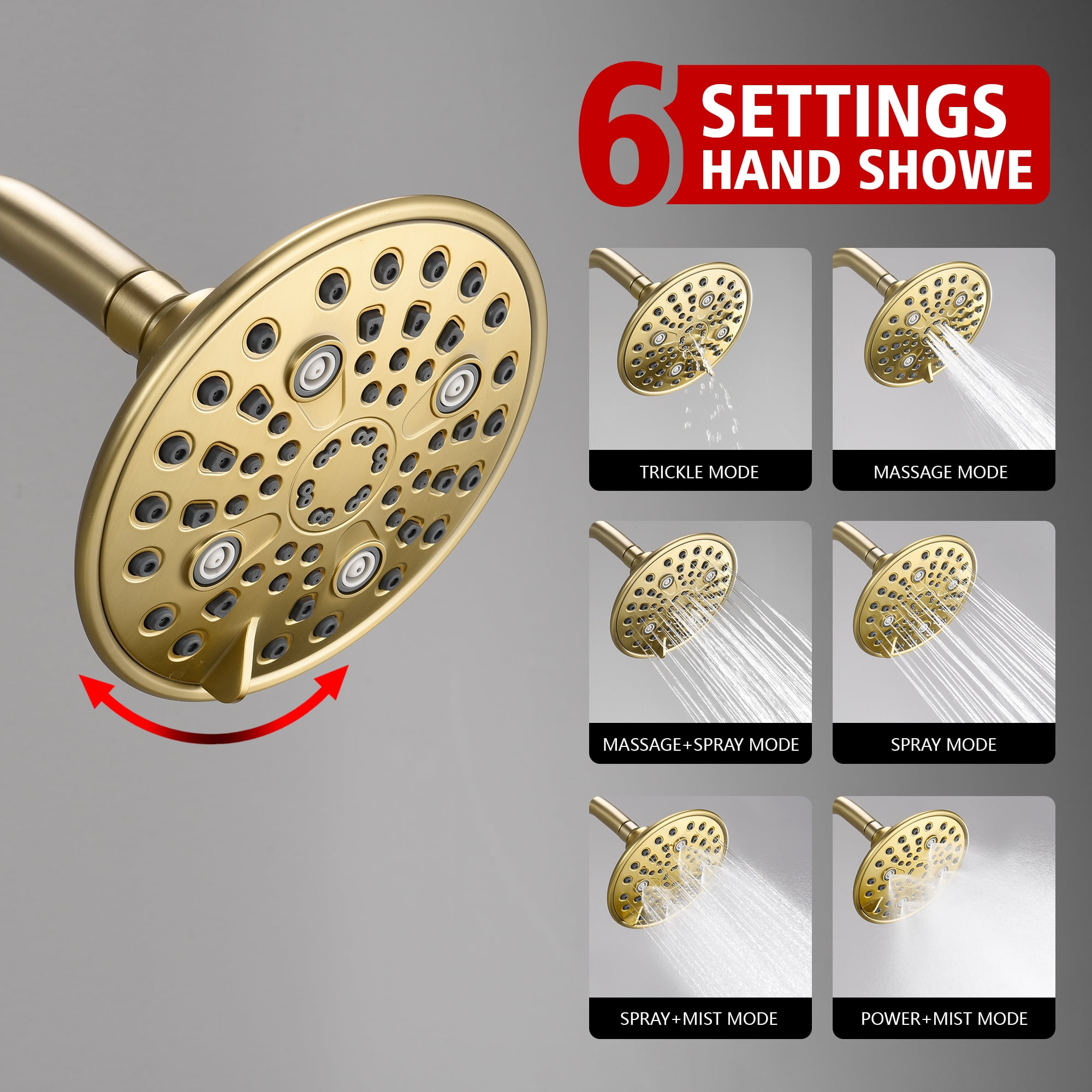 sumerain Brushed Gold Tub Shower Faucet Set Complete, Shower and Tub Fixture with Rainfall Shower Head and Tub Spout