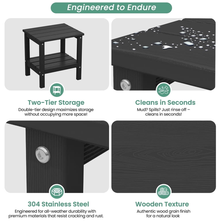 Kingyes 2-Tier Outdoor Side Table, Black HDPE photo 5
