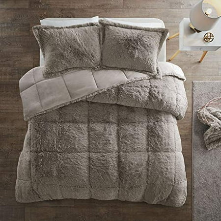 Intelligent Design Malea Shaggy Faux Fur Comforter Set Grey Full