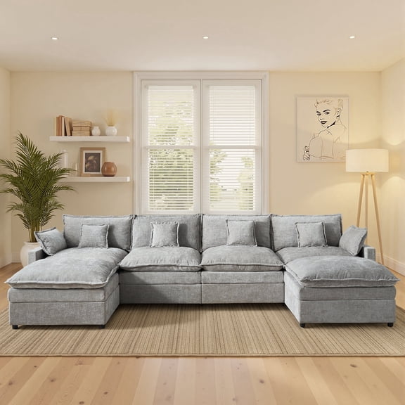 Ovios 135" U-Shaped Modular Sectional Sofa, Plush Corduroy Deep Seat Boneless Cloud Couch for Living Room, No Assembly Required