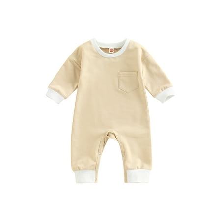 

Bagilaanoe Newborn Baby Boy Girl Jumpsuit Contrast Color Long Sleeve Bodysuit 3M 6M 12M 18M Infant One Piece Romper with Pocket