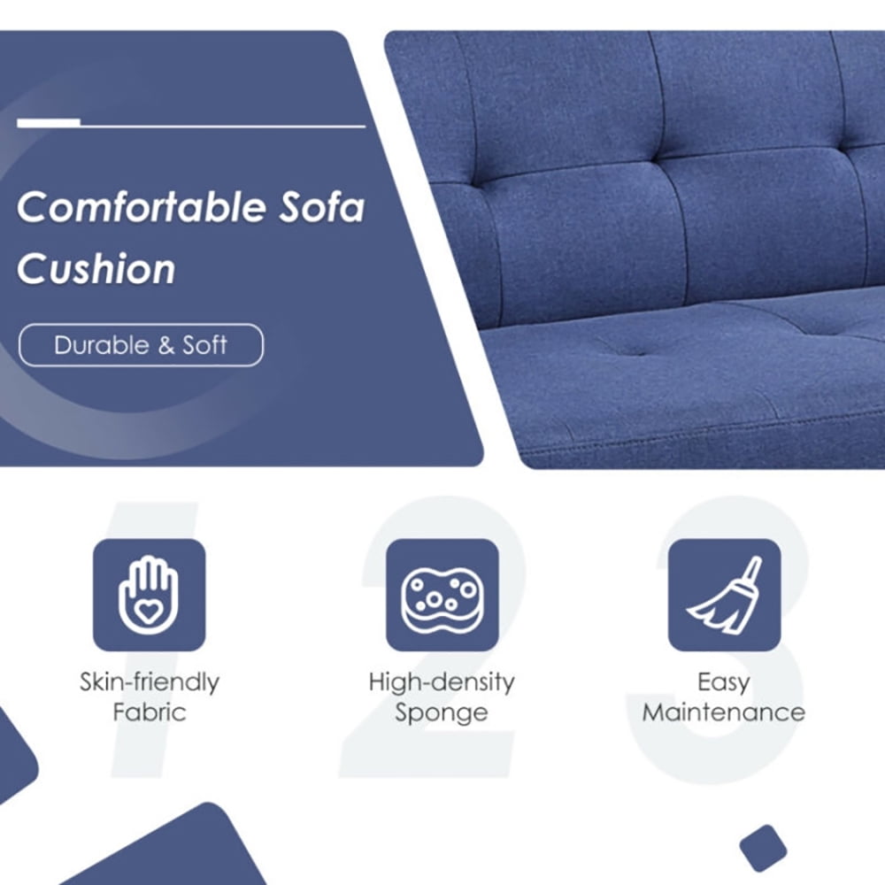 Finihen Convertible Futon Sofa Bed, Modern Convertible Sleeper Couch, 3 Seat Convertible Linen Fabric Futon Sofa with USB and Power Strip, for Living Room, Blue Finihen Convertible Futon Sofa Bed, Modern Convertible Sleeper Couch, 3 Seat Convertible Linen Fabric Futon Sofa with USB and Power Strip, for Living Room, Blue