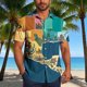 thumbnail image 2 of Mens Casual Manga Corta Botón Abajo Camisas Turndown Cuello Blusa de Impresión, Poliéster Ligero Top de la Moda para el Verano Al Aire Libre Y el Uso Diario, 2 of 6