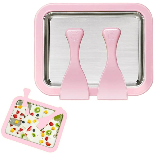 Ensemble de 1 Pce pour Fabriquer de la Crème Glacée Roulée à la Maison, Plaque de Congélation Instantanée, Machine à Yogourt Glacé, Machine Instantanée pour Rouleaux de Crème Glacée, Plateau de Dessert Glacé Fait Maison DIY avec 2 Grattoirs, Outil de Cuisine, Machine à Crème Glacée
