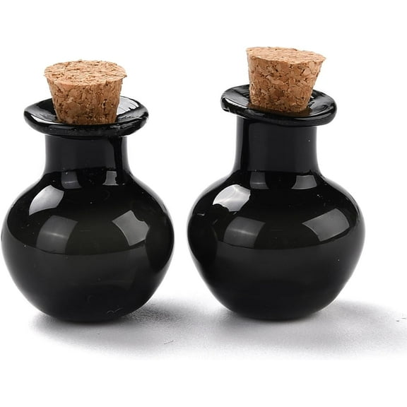 2Pcs Round Glass Cork Bottles Ornament Glass Empty Wishing Bottles Black Glass Bottles for DIY Art Craft Bead Containers Supplies Valentine's Day Elegant Gifts 1.8x2.3cm for DIY
