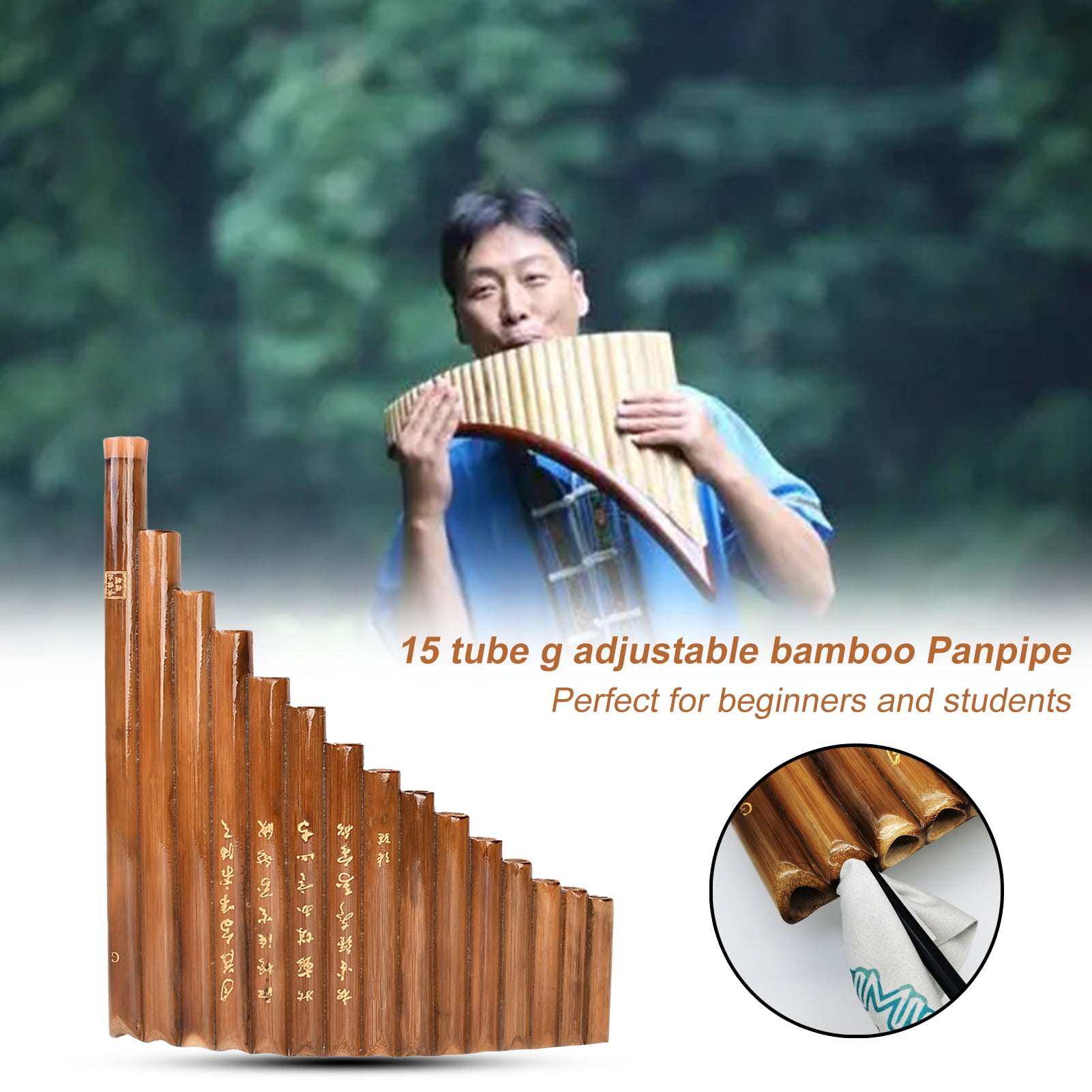 Frogued Pan Flute Correctly Tuned Left-Hand Easy to Learn 15 Pipes Chinese Traditional Musical Instrument Pan Pipes for Musical