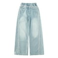 thumbnail image 3 of RUTAYY Toddler Kids Girls Jeans Distressed Elastic Waist Baggy Denim Wide Leg Trousers Stylish Pants, 3 of 9
