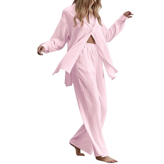 Kcodviy Femmes Dames 2 Pcs Pantalons Flaque Femmes Rétro Grande Taille et Costumes Pantalons Grande Taille pour Femmes Chemise d'Invité de Mariage Costume Taille Haute Combinaisons et Salopettes Pantalons Costume Haut Pantalons Longs
