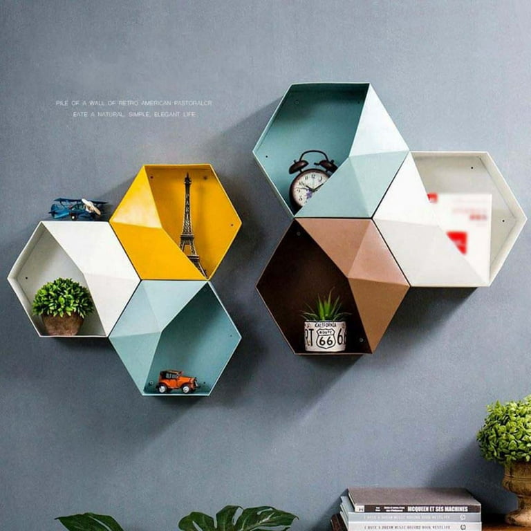 Wall Mounted Hexagon Floating Storage Boxes, Plastic Wall Organizer Hanging  Shelf for Home Decor,Living Room, Bedroom,Entryway,Bathroom