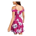 thumbnail image 2 of CITY STUDIO Womens Burgundy Cold Shoulder Floral Spaghetti Strap V Neck Short Fit + Flare Dress 9, 2 of 2