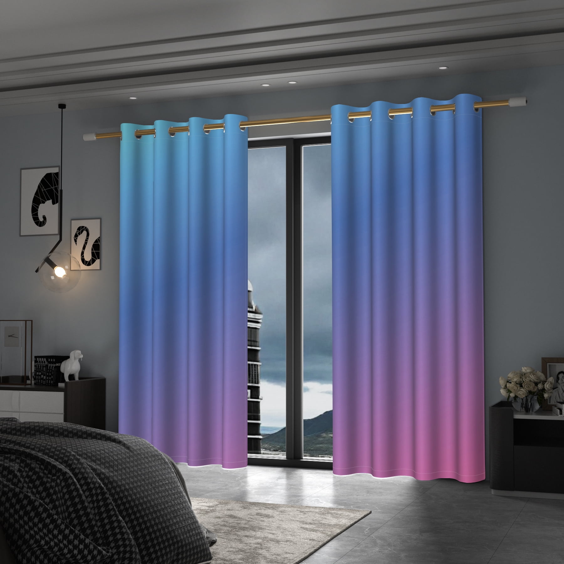 Lfeey Bedroom Living Room Room Darkening Blackout Curtains 63 Inches Long, Purple, 2 Panels