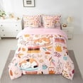 thumbnail image 2 of Erosebridal Cat Bedding Set Twin Size Cats Print Comforter Set With Sheets7 piece Cute Kitten Leaf Bed in a Bag for Maple Leaf Orange Pink Bed Set with Comforter,Sheets,Pillowcases, 2 of 5