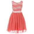 thumbnail image 3 of Big Girls Elegant Round Neck Chiffon Summer Wedding Birthday Party Flower Girl Dress Coral 14 (2J1K38S), 3 of 5