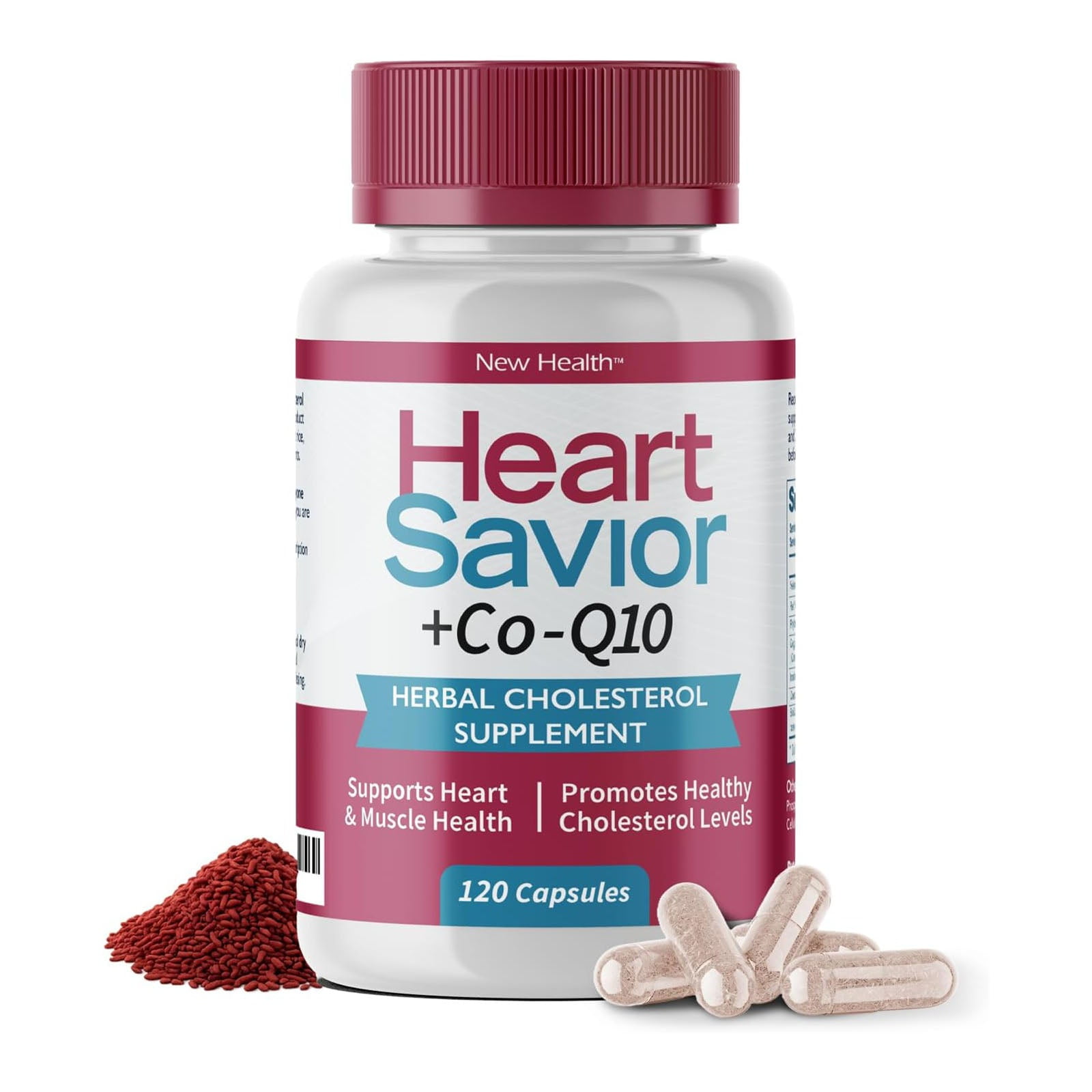 HeartSavior Natural Cholesterol Support Supplement with Red Yeast Rice, CoQ10, Plant Sterols & Niacin Blend - 7-Ingredient Healthy Formula for Men & Women - Made in USA, Non-GMO, (120 Capsules)