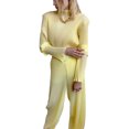 thumbnail image 4 of VISgogo Mujeres Manga Larga Tops + Pantalones, Color Sólido Estilo Casual Versión Suelta Ropa De Primavera VISgogo moda, 4 of 5