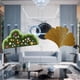 thumbnail image 2 of Decoración de pared de hierro forjado con hojas de ginkgo, escultura abstracta, decoración moderna irregular para el hogar, alfombra antideslizante., 2 of 8