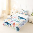 thumbnail image 3 of Manfei Cartoon Sea Shark Twin Sheets, Undersea Animal Bedding, White Blue, 3-Piece, 1 Flat Sheet, 1 Fitted Sheet and 1 Pillowcase, 3 of 6