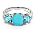 thumbnail image 2 of Gem Stone King 925 Sterling Silver Green Turquoise and Swiss Blue Topaz 3 Stone Engagement Ring for Women (3.30 Cttw, Gemstone, Cushion 8MM, Size 7), 2 of 5