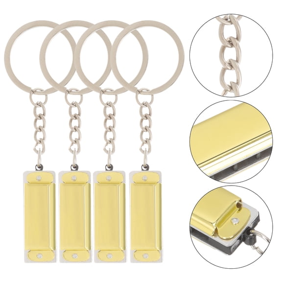 Soimiss 4Pcs Creative Golden Harmonica Keychain Pendant Multipurpose Bag Hanging Ornament