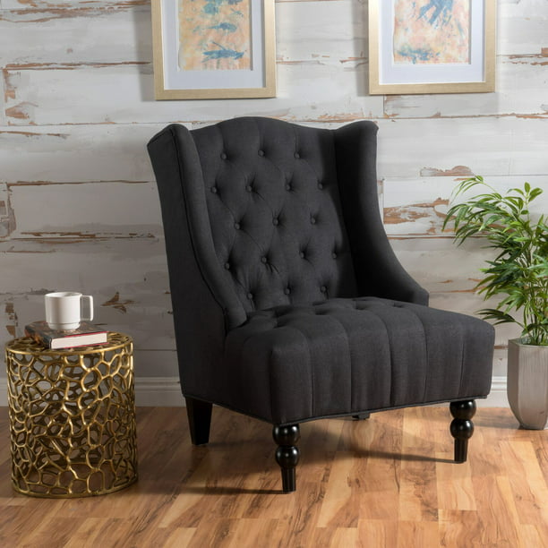 Dark Charcoal Fabric Club Accent Chair, High Back Living Room Chair Grey