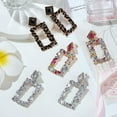 thumbnail image 7 of 1 Box 3 Pairs 3 Colors Rhinestone Hollow Out Rectangle Dangle Stud Earrings Alloy Long Drop Earrings for Woman Mixed Color 67mm Pin: 0.6mm 1 Pair/color, 7 of 7