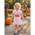 thumbnail image 5 of RUINIXCW Toddler Baby Girl Halloween Dress Outfit Cute Infant Baby Girls Summer Fall Pumpkin Dress Pumpkin Bow Embroidery Puff Short Sleeve Doll Collar A Line Plaid Dress, 5 of 9