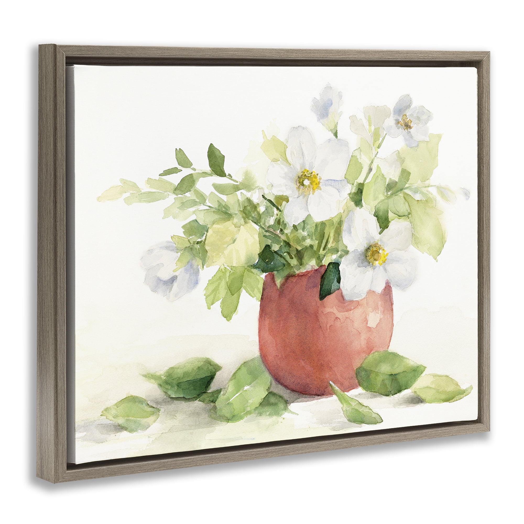 Stupell Industries White Anemones in Copper Vase Brown Framed Floater Canvas Wall Art, design by Lanie Loreth