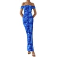 thumbnail image 3 of Vestido PRETTYGARDEN 2025 Floral con Hombros Descubiertos y Fruncido Azul Talle S, 3 of 5