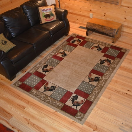 Empire Collection Rugs Rug Empire Outdoorsman Collection Rustic Lodge Chicken Rooster Cabin Ivory Polypropylene Area Rug - Beige - 2'3