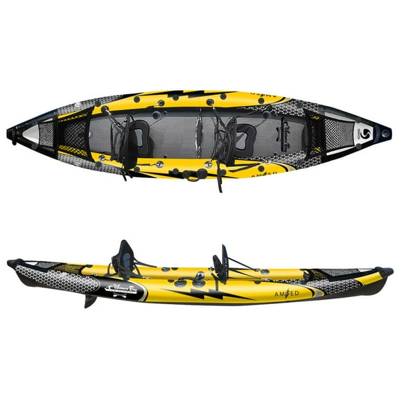 Waimea Bay Rigid Inflatables Amped Inflatable Kayak | 12.8 Ft Giant Inflatable Portable Two-Seater Kayak Includes Paddles, Aluminum Oars, Hand Pump and Detachable Fin | Blow Up Heavy Duty Kayaks