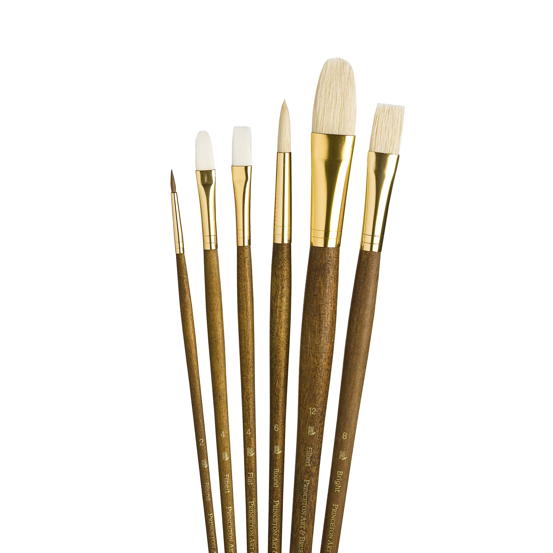 Princeton RealValue Brush Set, Natural Bristles, Long Handle Mixed Media Paintbrush, Brown, 6 Per Set, 2 Sets