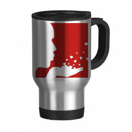 

White Profile Outline Valentine s Day Travel Mug Flip Lid Stainless Steel Cup Car Tumbler Thermos