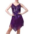 thumbnail image 1 of Faithtur Ladies Dress Sequins Irregular Multi-layer Tassel Hem Dance Dress, 1 of 7