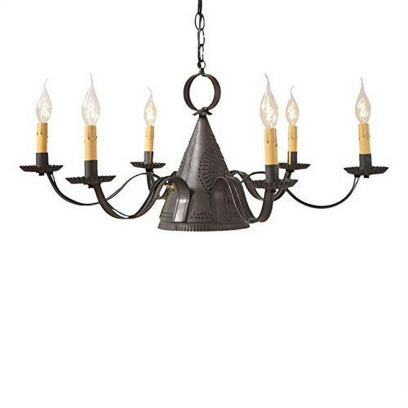 Irvins Country Tinware 6-Arm Madison Chandelier in Kettle Black