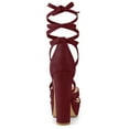thumbnail image 3 of BLISSFUL STEP Women's Lace Up Platform Block High Heel Sandals Burgundy 7, 3 of 6