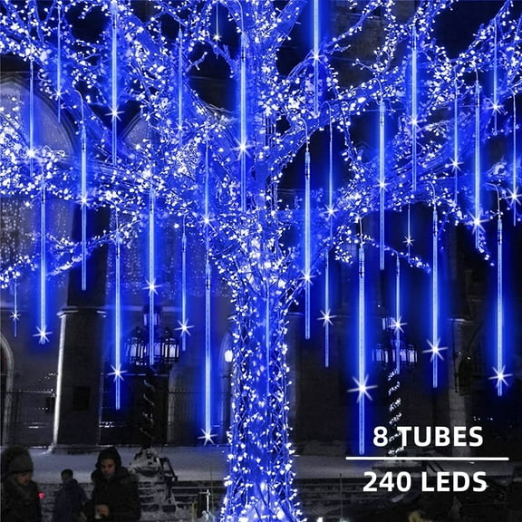 Meteor Rain Lights LED Falling Drop Lihgt 8 Tube 240 LED Snowfall Shower Light Waterproof Light for Chirstmas Holiday Party Decoration Light 20 Inch - Blue