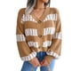 thumbnail image 1 of Suéter de mujer Mangas de linterna Cuello en V Costuras Bloque de color Suéter de ajuste casual para invierno Caqui L, 1 of 8