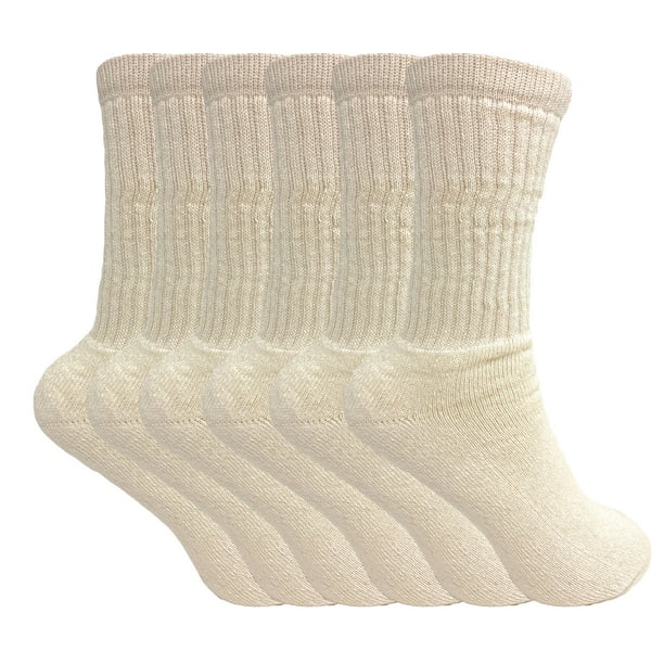 AWS/American Made Cotton Crew Socks for Women Ecru 6 PAIRS Size 911