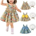 thumbnail image 3 of Odeerbi Princess Dresses For Toddler Girls Tutu Dresses Kids Baby Summer Floral Print Dress with Hat Two-piece Suit Dress Blue, 3 of 3