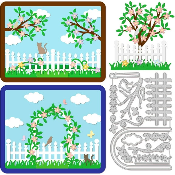 Garden Fences Die Cuts Tree and Plants Embossing Template Flower Carbon Steel Die Set for Card Scrapbooking Card DIY Craft