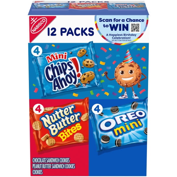 Nabisco Cookie Variety Pack OREO Mini, Nutter Butter Bites, CHIPS AHOY! Mini, 12 Snack Packs