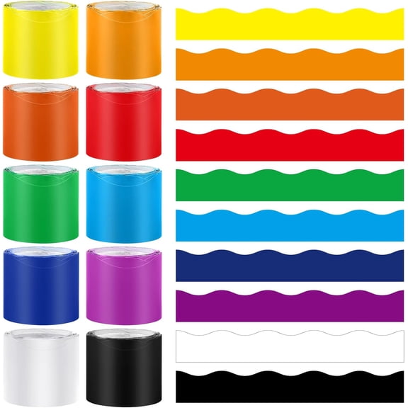 10 Rolls 262ft Colorful Border for Bulletin Board Scalloped Trim Bulletin Board Decoration Classroom Border for Bulletin Board Back to School Supplies Office Wall Chalkboard Decor(Multicolor)