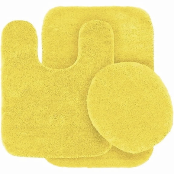 Gorgeous Home Linen Bathroom Mat Rug 3pc Set, Shaggy Chenille Rug 19"x 30", Contour Mat 19"x19", and Toilet Lid Cover 19"x19" with Non-Skid Rubber Back Yellow color #6