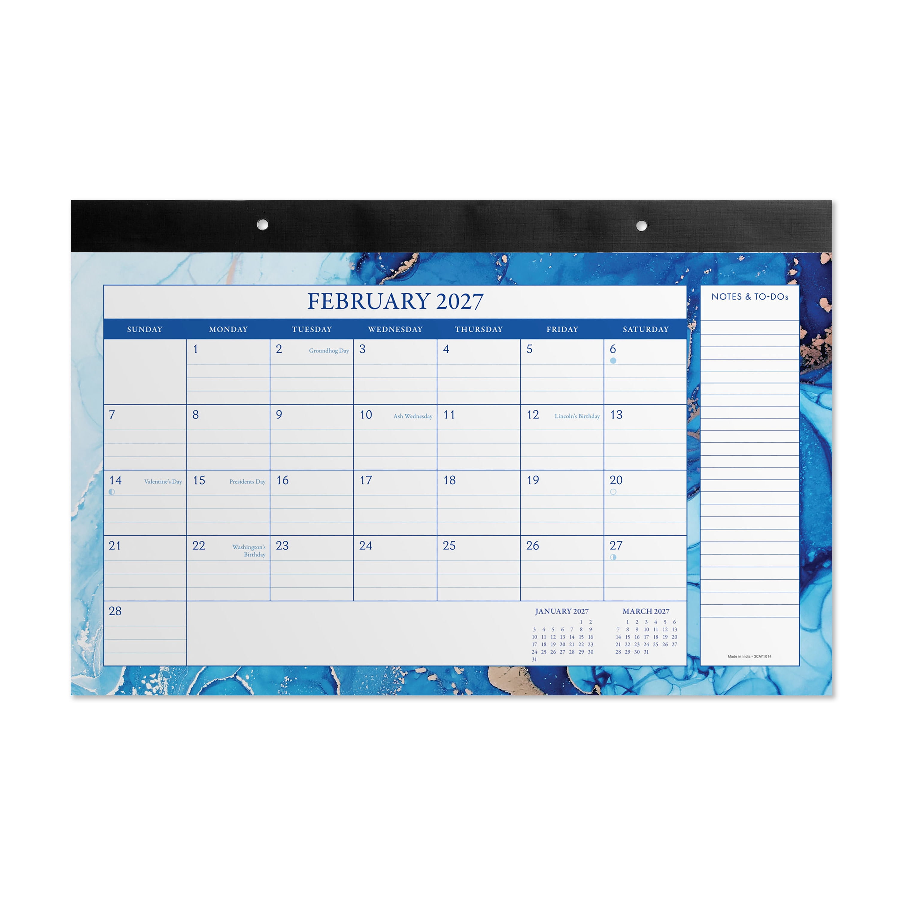 2027 Pen+Gear Marble Desk Pad Calendar 17x11 Blue & Gold Frame, January - December