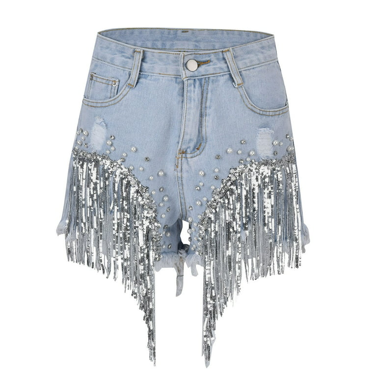 High Waisted Denim Shorts Women Summer Jean Shorts Ripped Booty Shorts  Studded Shorts With Tassel Plus Size Levi's Shorts 
