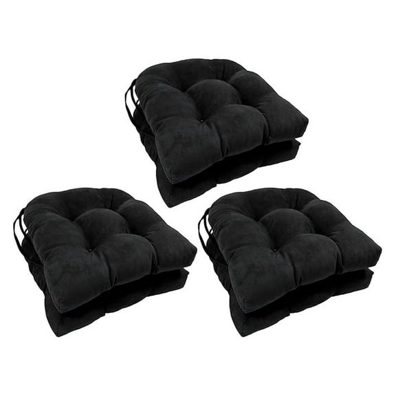 16-inch Rounded Back Tufted Microsuede Chair Cushion, 16 x 16, Black 6 Count